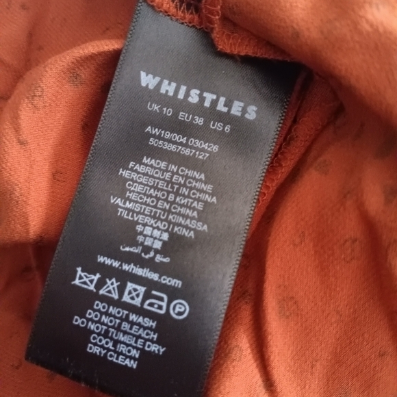 Whistles Rust Polka Dot Satin Bias Cut Slip Midi Dress Spaghetti Strap US 6 - Picture 11 of 12